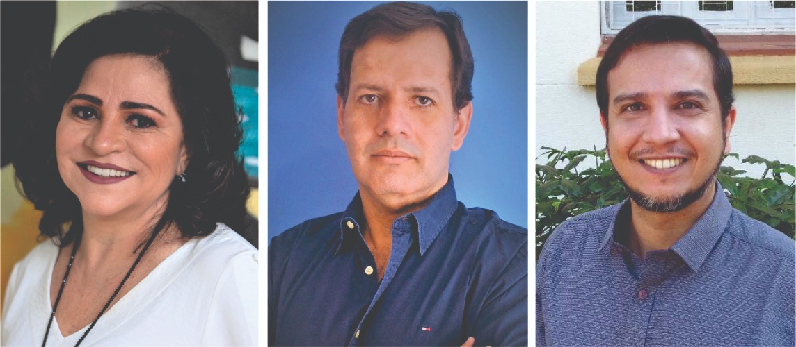 Da esquerda para a direita: professora Adriana dos Reis Ferreira e os professores Eliézer Marques Faria e Vinícius Carvalhaes